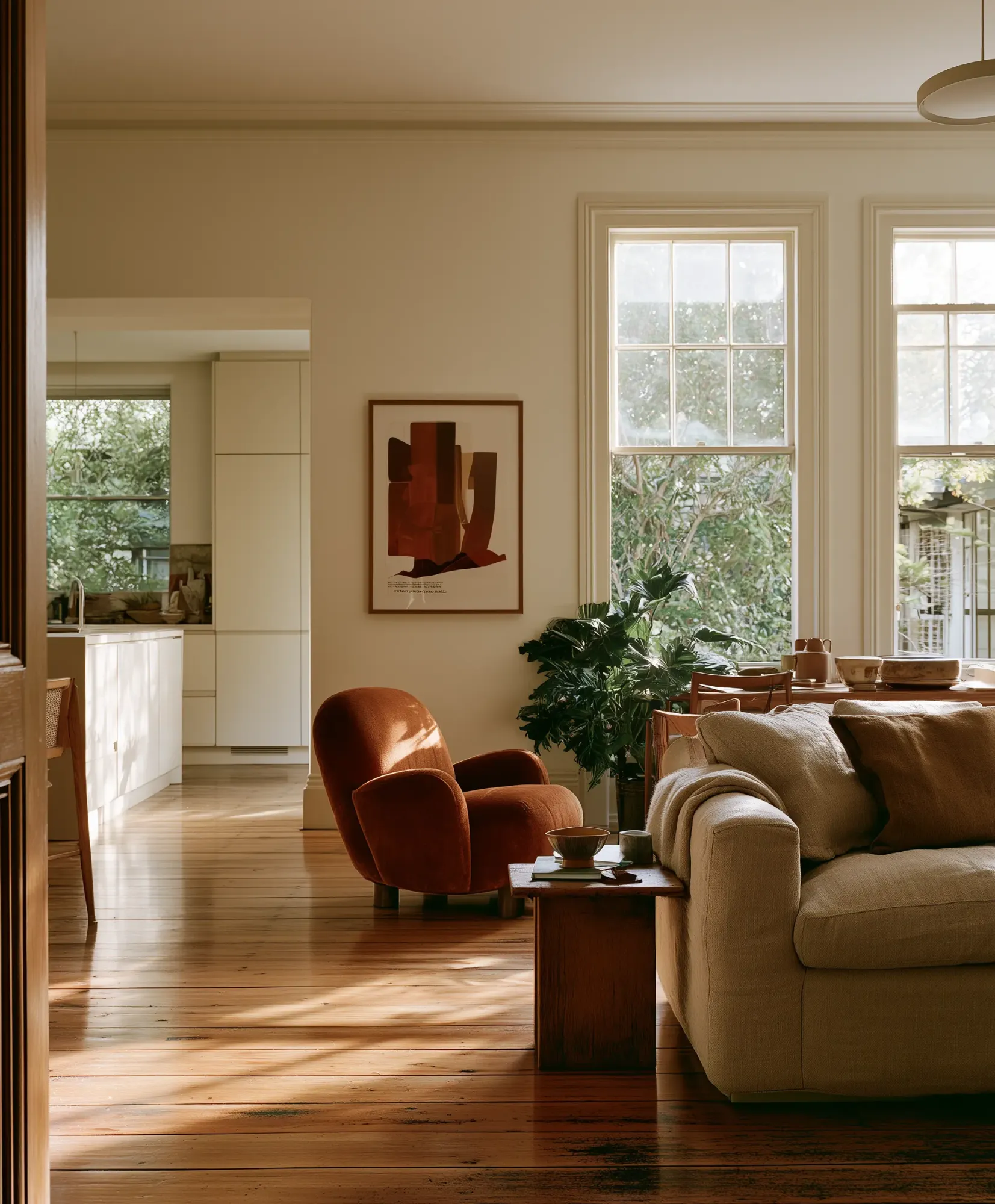 Stylish two-bedroom apartment living and dining room